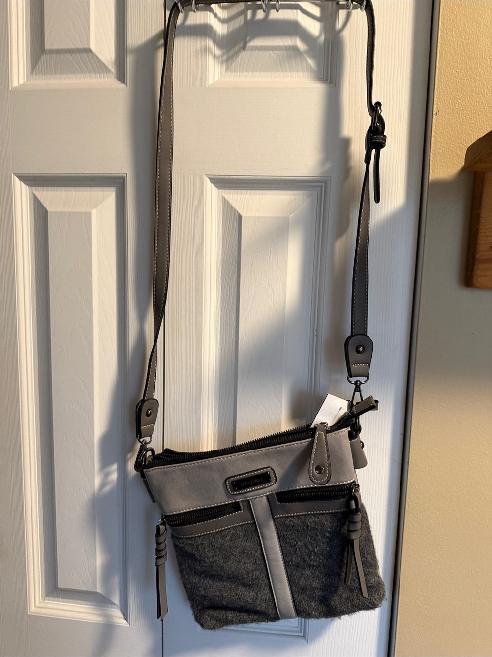 Coco + Carmen Gray Crossbody Shoulder Bag with Black Trim